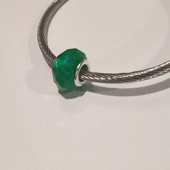 Silver Sparkly Green Faceted Charm for‎ Pandora Style Bracelet - Picture 3 of 4